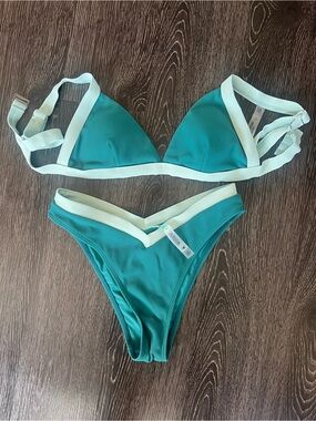 Women’s Teal and White Bikini Set - Classic Two-Piece Swimwear